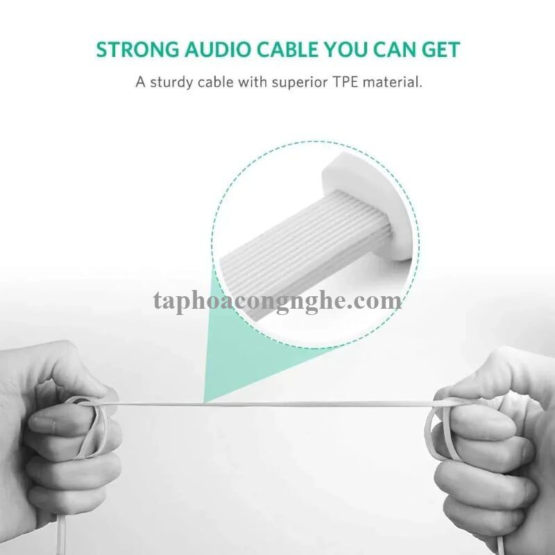 Ugreen 10760 3M Trắng Cáp âm thanh 2 đầu 3.5mm dương chữ L dây dẹt AV119 30010760